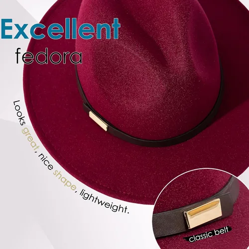 Vista 72 de Sombreros Fedora para hombre, sombrero Panamá de ala ancha con cinturón clásico Unisex Felt Fedora, Adjustable Fit, Breathable Sweatband, All-Day
