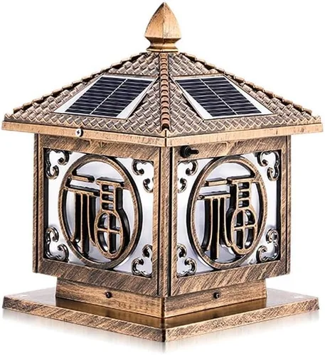 Vista 5 de Luces de poste al aire libre, linterna solar LED vintage de jardín, luz de columna de puerta externa, luz de columna de poste de luz, iluminación
