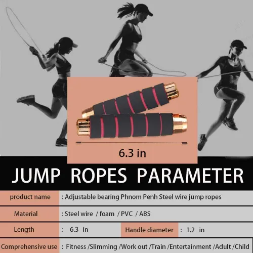 Vista 2 de Cuerda de saltar sin enredos con rodamientos de bolas, cable de cuerda de salto de velocidad rápida y asas de espuma viscoelástica de 6 pulgadas