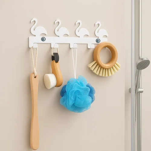 Vista 3 de Dependable Industries inc. Essentials Soporte para llaves multiusos de 4 ganchos para montaje en pared, cisnes blancos