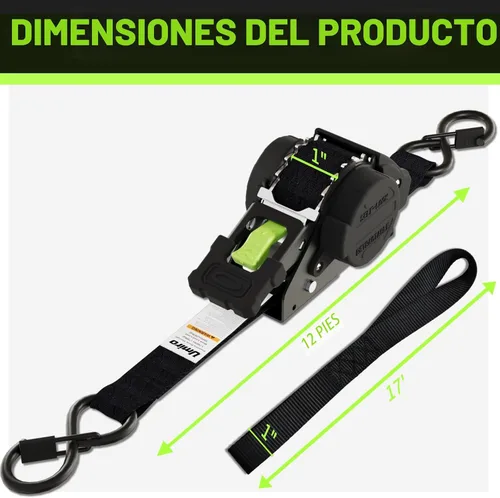 Vista 9 de Correas de trinquete retráctiles de 1 pulgada x 12 pies, resistentes con perno en la correa de trinquete retráctil automático, resistencia a