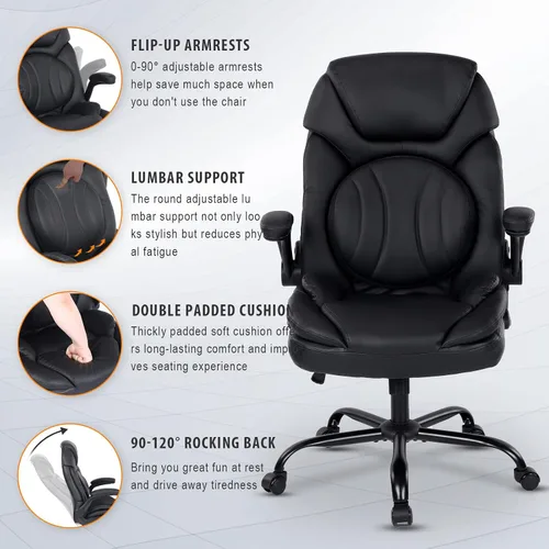 Vista 8 de Silla ergonómica de escritorio de oficina con brazos abatibles de apoyo trasero, cómoda silla de oficina ejecutiva, color negro