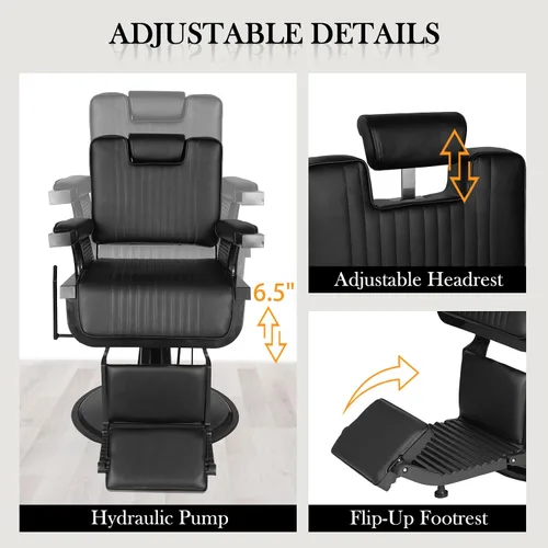 Vista 6 de Silla de peluquería reclinable para peluquería, silla de peluquería profesional para estilista, silla giratoria de 360 grados con reposacabezas