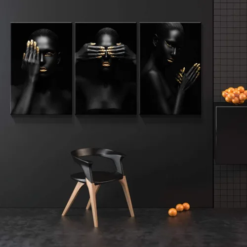 Vista 5 de Denozer Arte de pared afroamericano de 3 paneles de 12 x 16 pulgadas, impresión en lienzo de niña negra, decoración de fotos de mujeres negras