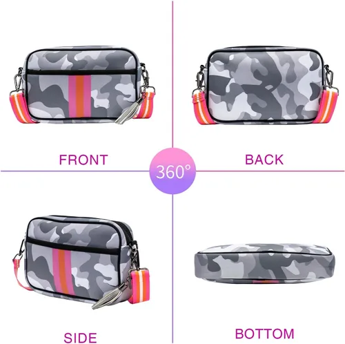 Vista 5 de CELELA Bolsos cruzados pequeños para mujer, bolsa de neopreno, impermeable, con correa de guitarra, borla