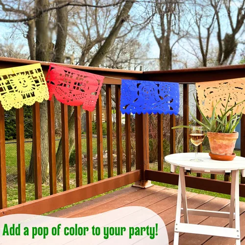 Vista 4 de Dia de los Muertos Papel Picado (PAPEL) – Decoración de fiesta del Día de Muertos (paquete de 4, 10 banderas por bandera) – Papel Picado Mexicano
