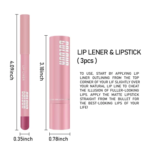 Vista 12 de Juego de 6 delineadores de labios y lápiz labial, color rosa claro, morado claro, mate, kit de labios con delineador de labios, larga duración
