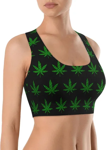 Vista 2 de Weed Leaf Cannabis Marihuana - Sujetador deportivo para mujer, chaleco elástico para yoga, suave y sexy, con almohadilla extraíble en el pecho