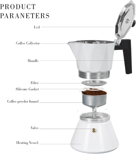 Vista 9 de LAOION Olla de Moka, Cafetera de Espresso de 6 Tazas, Cafetera de Espresso de 300ml Portátil para Estufa, Cafetera Percoladora Compatible con Placas