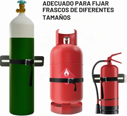 Vista 3 de Soporte de pared cilíndrica, soporte para cilindro de gas, soporte de tanque de propano con tornillos y cinturón de seguridad (negro 1)