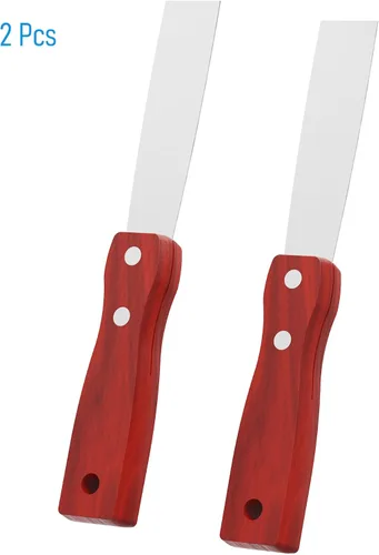 Vista 3 de Cuchillo de masilla, 2 herramientas raspadoras de acero inoxidable de 1 pulgada, cuchillos de metal con mango de madera para paneles de yeso