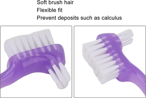Vista 2 de Cepillo de dientes para dentaduras postizas, pelo suave, seguro de doble cara para viajes en casa (morado)