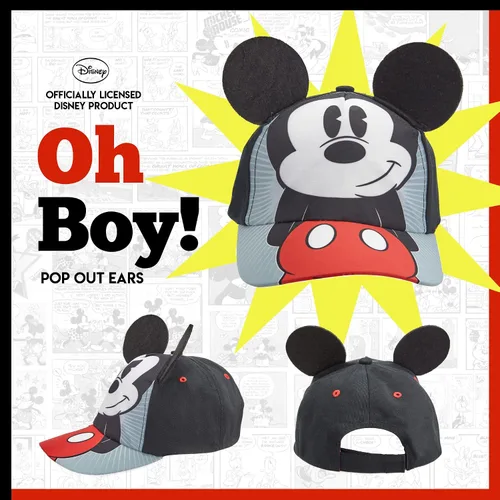Vista 4 de Disney Gorra de béisbol de algodón Mickey Mouse para niños 100 algodón Orejas de Mickey Negro