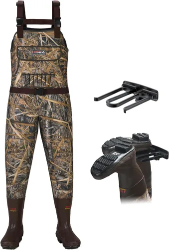 Vista 8 de HISEA - Zancudas de neopreno de 4.5 mm para mujer con estampado de leopardo, impermeables, para pesca y caza, con botas aisladas Leopardo árabe