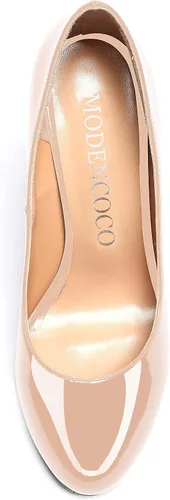 Vista 3 de MODENCOCO Zapatos de tacón bajo grueso de piel de charol para mujer, puntera redonda, de 2 pulgadas