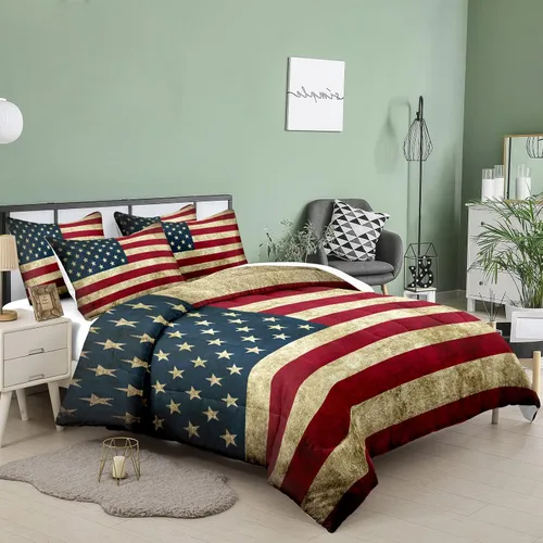 Vista 2 de TAILOR SHOP - Juego de edredón con bandera americana para niños y adolescentes, juego de ropa de cama con patrón de bandera americana, tamaño queen