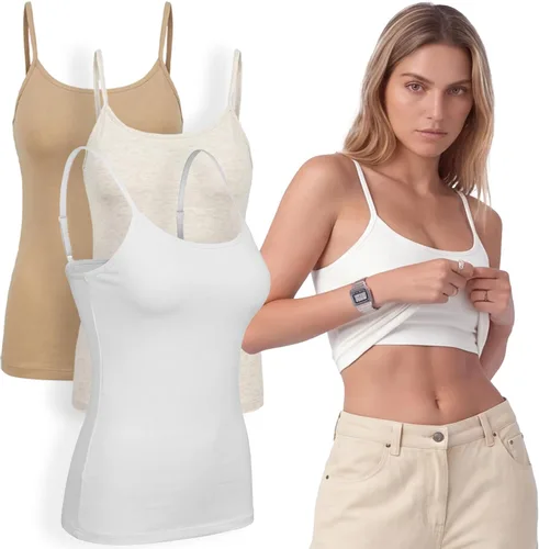 Vista 38 de Emmalise Camiseta de mujer con brasier integrado, soporte de tela sin varillas, camisola corta