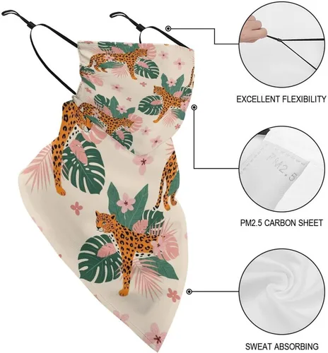 Vista 3 de Bufanda triangular reutilizable para la cara, bufanda con lazo para las orejas, bandana con protección solar UV