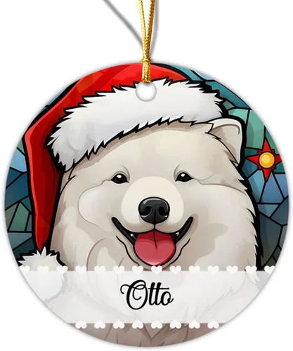 Vista 18 de Adorno de Navidad de Alaskan Malamute 2025, con nombre personalizado de Alaskan Malamute estilo vitral, regalo para hijo e hija, adorno