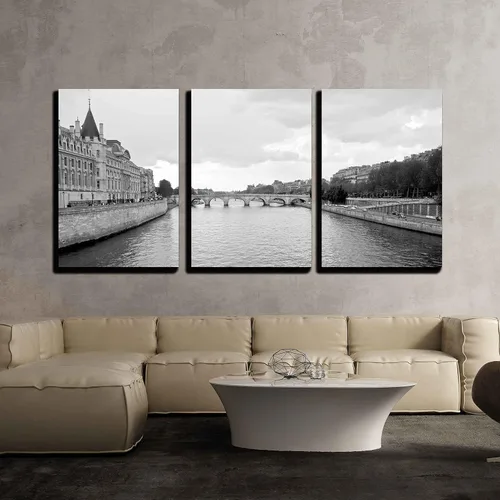 Vista 11 de wall26 - Arte de pared en lienzo de 3 piezas - Vista de la isla de Poros, Grecia y barco en blanco y negro - Arte moderno para el hogar estirado