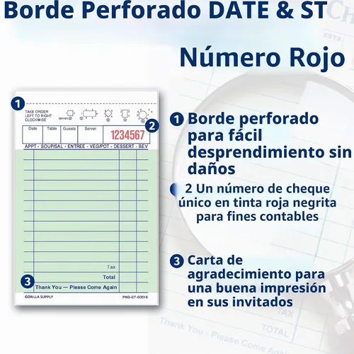 Vista 3 de [1000] Gorilla Supply - Mini libro de cheques de invitados de 3.4 x 5.04 pulgadas, bloc de notas de servidor para camarero y camarera, cheques