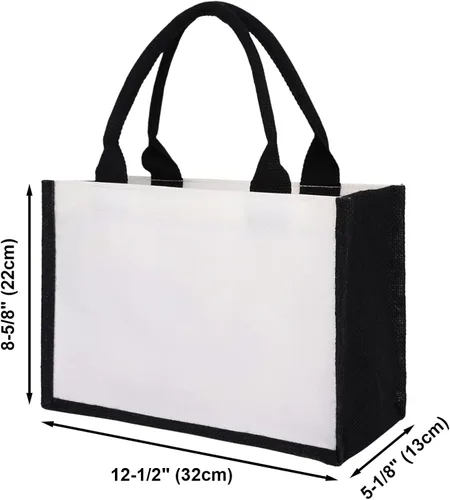 Vista 3 de TOPTIE 6 bolsas de lona de arpillera en blanco y negro, bolsa de compras de comestibles, bolsa de playa para picnic