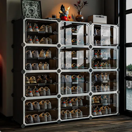 Vista 11 de MAGINELS Zapatero, Mueble Zapatero Expandible Fácil de Montar. Almacenamiento de Zapatos con Puerta, Entrada, Armarios, Pasillo y Dormitorio. Tiene