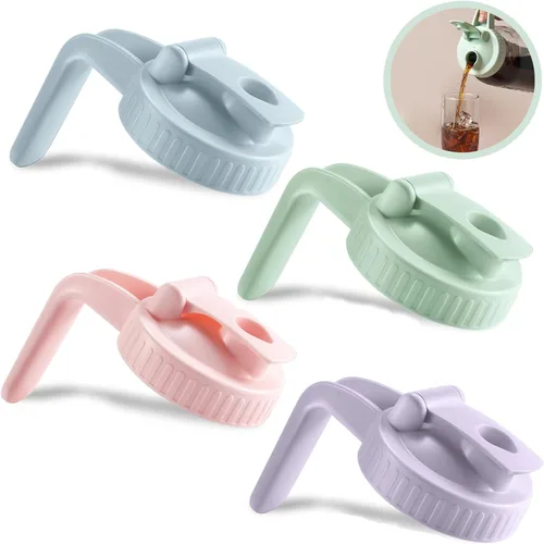 Vista 17 de Paquete de 2 tapas para frascos Mason de boca ancha en forma de V con asa, tapa con pico vertedor para frasco Mason con tapa abatible extendida