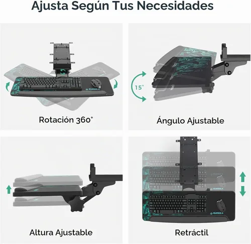 Vista 7 de EUREKA ERGONOMIC Escritorio curvo para juegos de 60 pulgadas con bandeja de teclado ajustable grande
