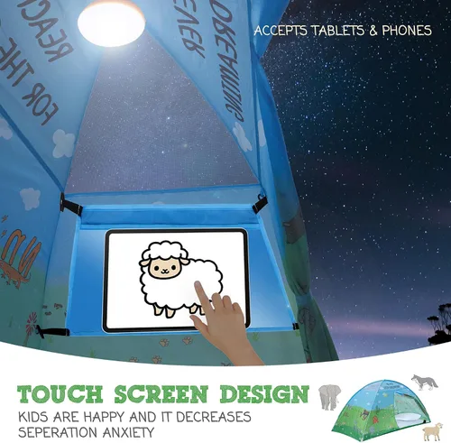 Vista 6 de Tienda de campaña de cama individual con diseño de animales para niños - Tiendas de ensueño mágicas para niños, toldo emergente para cama de niña