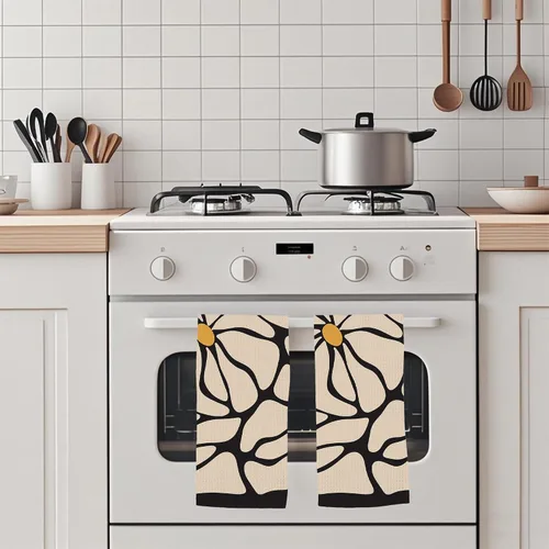 Vista 4 de Juego de 2 toallas de cocina abstractas bohemias florales de los años 70, toallas de mano de secado rápido para cocina, regalos para mujeres
