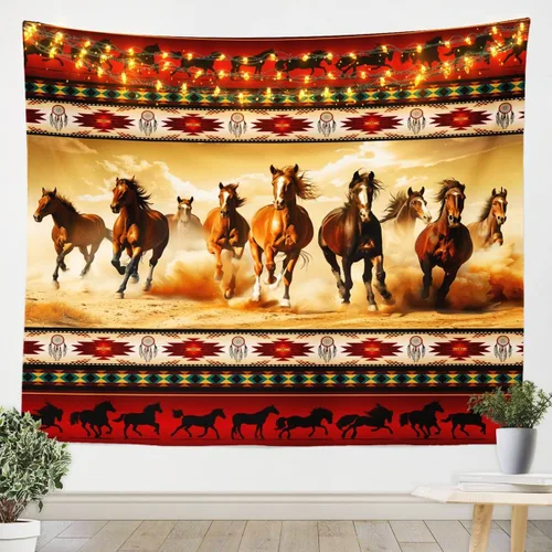 Vista 10 de Tapiz de vaca de las tierras altas, tapices aztecas nativos del suroeste, animales de granja, arte exótico nórdico, atrapasueños, arte de pared