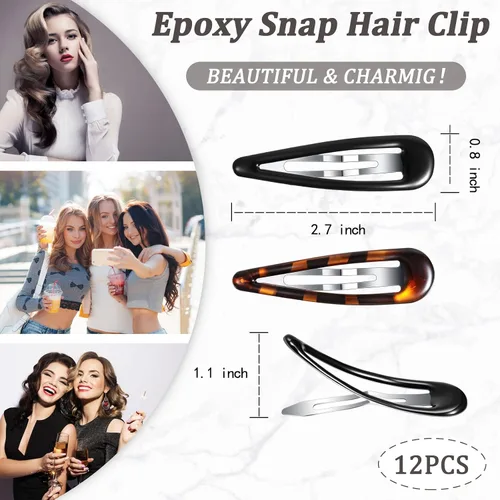 Vista 3 de Waydress 12 piezas de pinzas para el cabello con cierre de presión ovalado para mujeres, pasadores de tortuga de metal, agarres para cabello fino