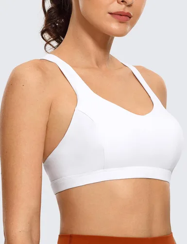Vista 2 de CRZ YOGA Sujetadores deportivos con cuello en V y tirantes delgados para mujer, brasier de yoga con relleno y espalda cruzada