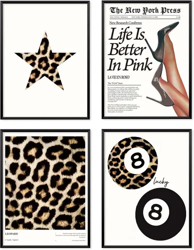 Vista 7 de Locomiss Pósteres de arte de pared de leopardo blanco y negro, decoración de habitación con estampado de leopardo, estampado retro de guepardo funky