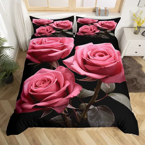 Vista 13 de Juego de funda de edredón con diseño floral de rosas arcoíris para niños, niñas y mujeres, funda de edredón colorida para parejas, enamorados, día