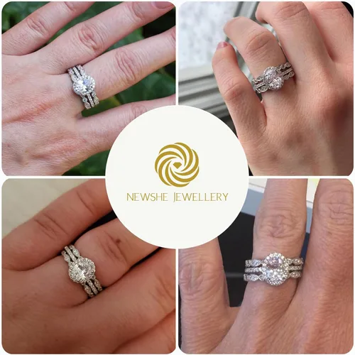 Vista 2 de Newshe Jewellery - Juego de anillo de compromiso, enchapados en plata 925, CZ blanco, tamaños 5-10