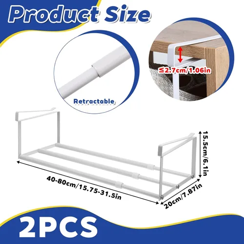 Vista 4 de Organizador de zapatos expandible de 2 piezas, estante colgante para zapatos debajo del gabinete, estante de almacenamiento con clips de 3/4