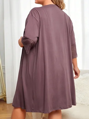Vista 2 de Floerns Camisón de encaje en contraste para mujer, talla grande, con bata
