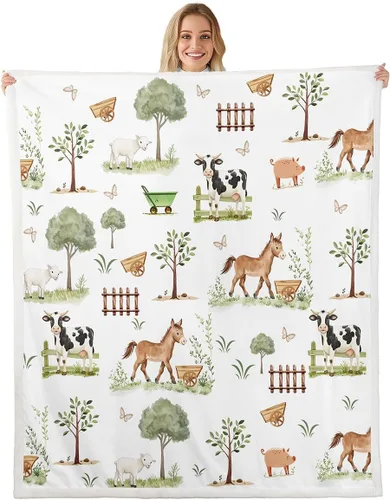 Vista 33 de Erosebridal - Mantas de bebé unisex para niños y niñas, mantas de guardería de animales de granja de minky 40x50, manta sherpa con diseño de tractor