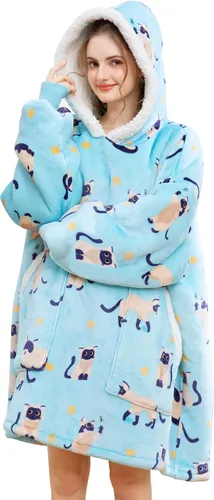 Vista 26 de Kipswiza Manta Ponible con Capucha para Mujeres y Hombres, Sudadera de Mantas con Capucha de Sherpa Suave y Acogedora Extragrande como Regalos