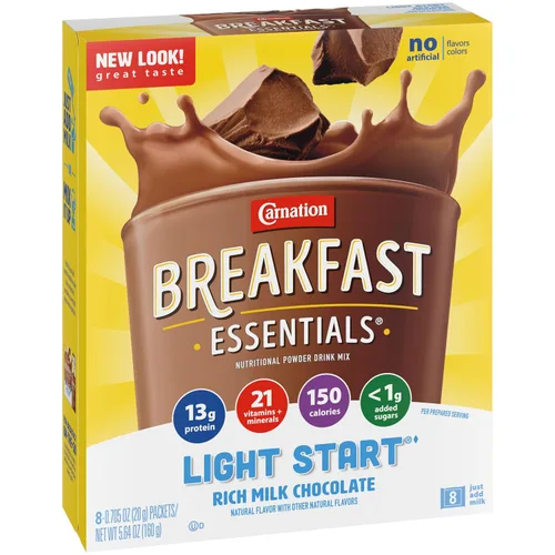 Vista 4 de Carnation Breakfast Essentials Light Start - Mezcla de bebida en polvo, rico chocolate con leche.705 onzas, 8 unidades (paquete de 2)