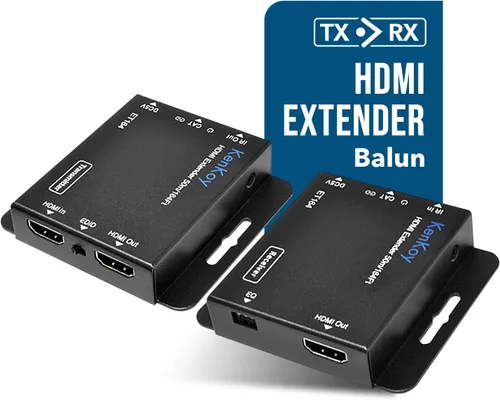 Vista 2 de Extensor HDMI Balun sobre Cat6/Cat5e hasta 165 pies de KenKoy - hasta 1080p con bucle HDMI en transmisor y extensión IR (ET164)
