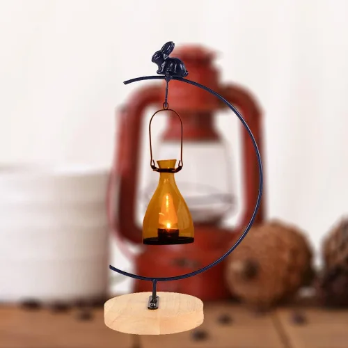 Vista 7 de YY YEARCHY Soporte de exhibición de adornos rústicos con decoración de conejo, soporte para plantas de aire, terrarios, soporte para macetas
