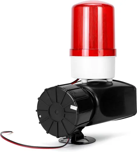 Vista 7 de QWORK Alarma de sonido y luz AC110V, alarma de alta intensidad de 115dB con 90-150 destellos por minuto, sistema de advertencia de emergencia LED