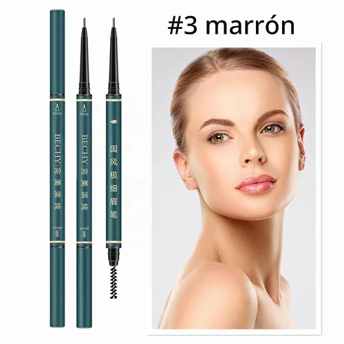 Vista 2 de Lápiz fino para cejas, 3 lápices de cejas marrones impermeables con brocha de bobina, de larga duración para cejas perfectas, profesional #3 Marrón
