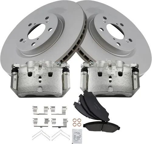 Vista 2 de TRQ Kit de pastillas de freno delantero y rotor, pinza de freno, kit químico, pastillas de freno, rotor de freno, cerámica premium, recubierto G