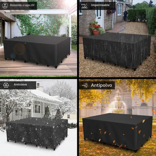 Vista 7 de Cubiertas para muebles de patio 124" L x 76" W x 32" H, cubierta impermeable para muebles de mesa de exterior, rectangular, 600D, cubierta de juego