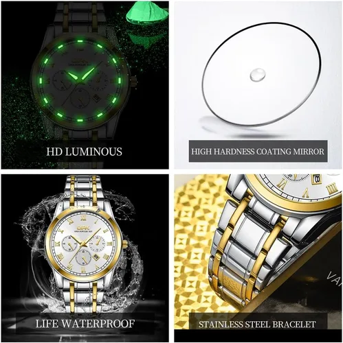 Vista 6 de OUPINKE Watch for Men Classic Casual Quartz Watch Luminous Waterproof Date Dress Two Tone Men Wrist Watches