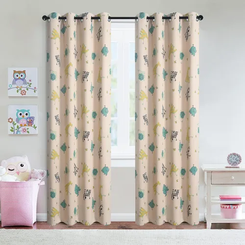 Vista 12 de GYROHOME Cortina de oscurecimiento de habitación con estampado de animales para niños y niños, con ojales, aislamiento térmico, ahorro de ruido, 2